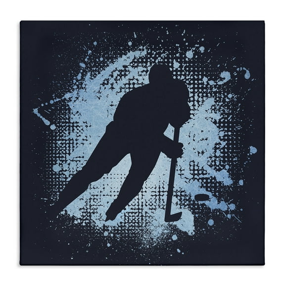 Stupell Industries Hockey Stance Blue Splash Sports Painting Gallery Wrapped Canvas Art Print Wall Art, 17 x 17