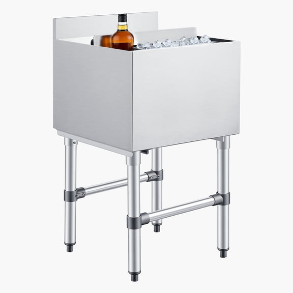 VEVOR Commercial Ice Bin, 49.4 Qt Max Capacity, 18 x 18 x 33 Inch Stainless Steel Ice Chest with Sliding Lid and Bottle Holders, Cooler Cart Cocktail Unit for Bar Restaurant Pub, NSF Certified