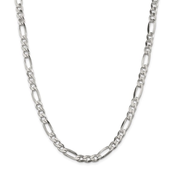 White Sterling Silver chain Figaro 16 in 6.75 mm 6.75mm