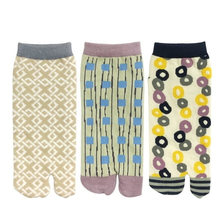 Flip Flop Anklet - Wrapables® Tabi Flip-Flop Socks (Set of 3), Ankle Length Playful Prints