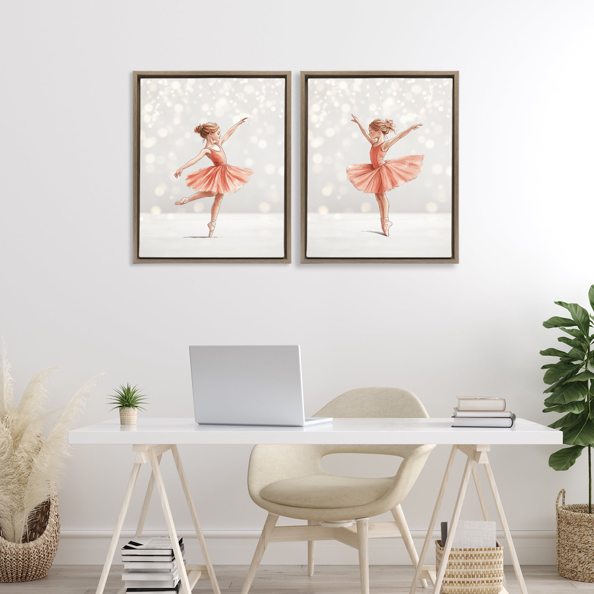 Stupell Industries Dancers In The Light 2 Piece Brown Framed Floater Canvas Set, design by Christine Simpson Art