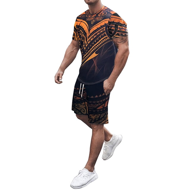 MAWCLOS Pyjama pour Hommes Deux Pièces Ensemble de Maison Manches Courtes Taille Élastique Rue 2 Pcs Survêtement 7 2TG