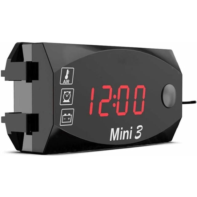 1pc 12V Motorcycle Digital Clock Voltmeter Thermometer Motorcycle Refit Accessory 3 in 1 Electronic Meter for Motorcycle, High Precision Red