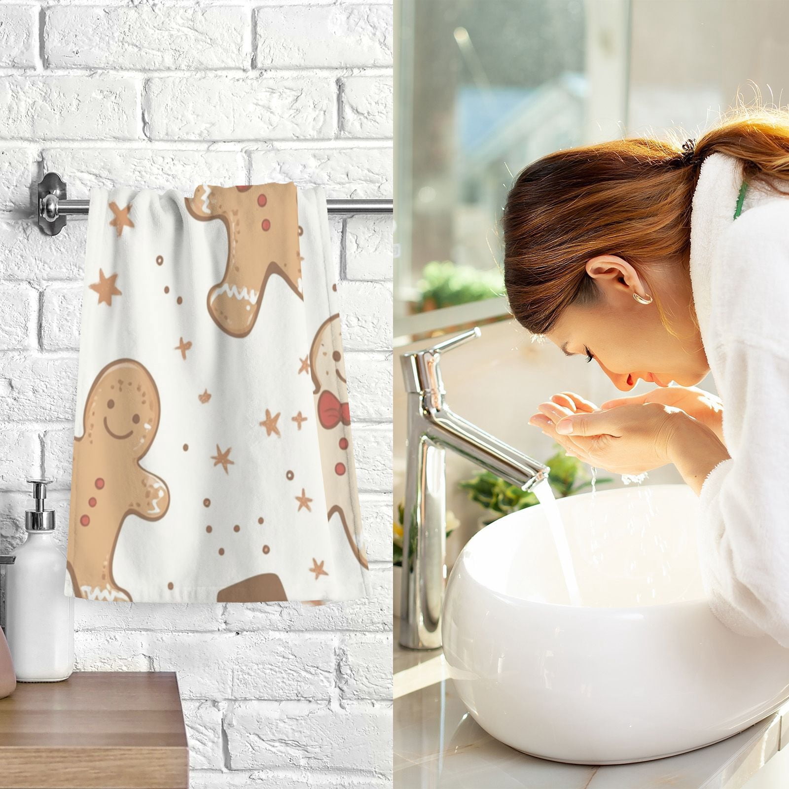 Gingerbread Cute Hand Towels Cotton Bath Towels Large Face Towels Absorbent for Bathroom 2 Packs