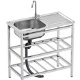 thumbnail image 6 of 30x16x30 Inch Outdoor Stainless Freestanding Kitchen Utility Sink with Single Bowl and Storage Rack for Laundry Vanity Sink with Hot and Cold Water Pipe, 6 of 7