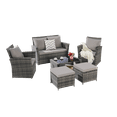 thumbnail image 6 of 6 Pieces Outdoor Patio Furniture Set, Wicker Sectional Sofa Set with Ottomans and Glass Coffee Table, Waterproof Patio Conversation Sets with Cushions for Garden Porch, Light Gray, 6 of 7