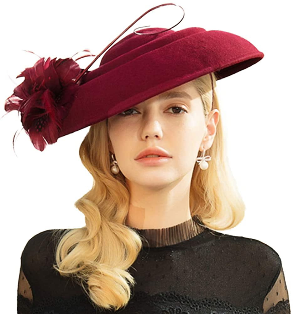 Women's Fascinator Wool Hat Wide Brim 