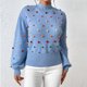 thumbnail image 1 of Suéter De Punto Rainbow Pom Pom Puentes básicos Estilo elegante Mujeres Suéter de invierno Traje de vacaciones Ygjytge Azul S para Mujer, 1 of 8