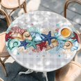thumbnail image 2 of Summer Starfish Round Tablecloth, Fitted Table Cover with Elastic for 55"-60" Round Tables, Blue Coral Beach Couch Coastal Grey Plaid Table Cloth Outdoor Indoor Dinning Party Waterproof Tablecloths, 2 of 7