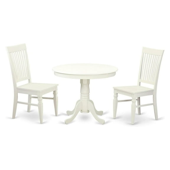 3 Piece Dining Room Table Set Includes a Round Kitchen Table with Pedestal and 2 Dining Chairs, 36x36 Inch,Linen White