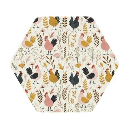 

Coaee Cartoon Chickens Print Leather Coasters Set of 6 Non-Slip Washable Cup Coasters for Home Office Bar Hexagon