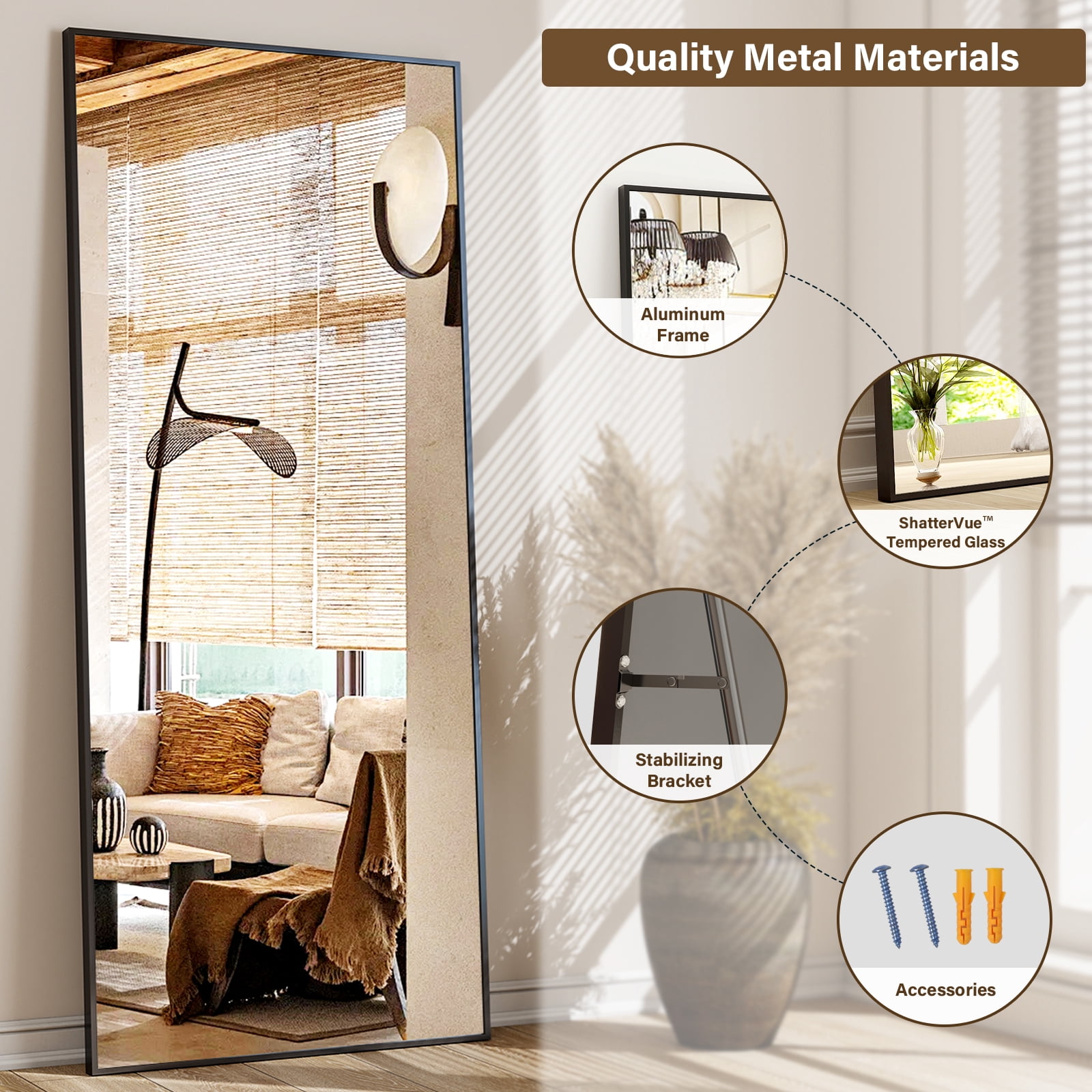 Cenovo 71" x 30.1" Full Length Mirror with Stand, Wall-Mounted Full Body Mirror,Black