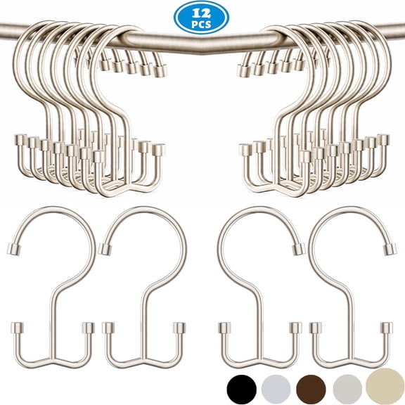 TABGIME Decorative & Durable Glide Polished Nickel Rustproof Metal Shower Curtain Rings Double Hooks, 12 Count-Cylinders