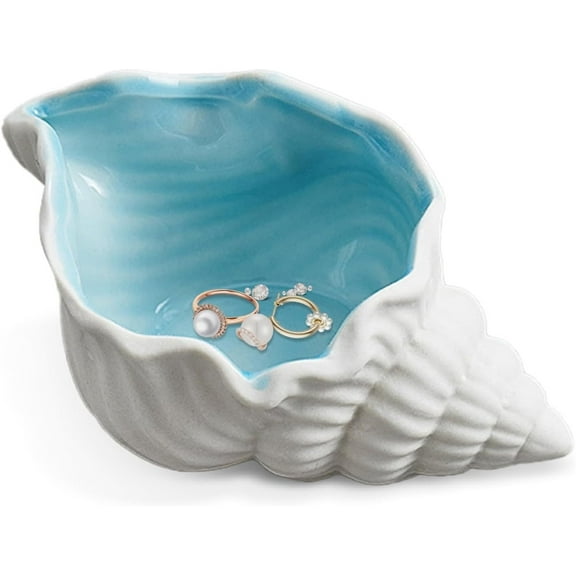 Conch Jewelry Dish Ceramic Jewelry Tray, NOGIS Small Shell Jewelry Holder Dish Ring Plate, Beach Shell Ring Dish, Ocean Nightstand Decor Jewelry Plate Tray, Key Bowl Seashell Trinket Dish