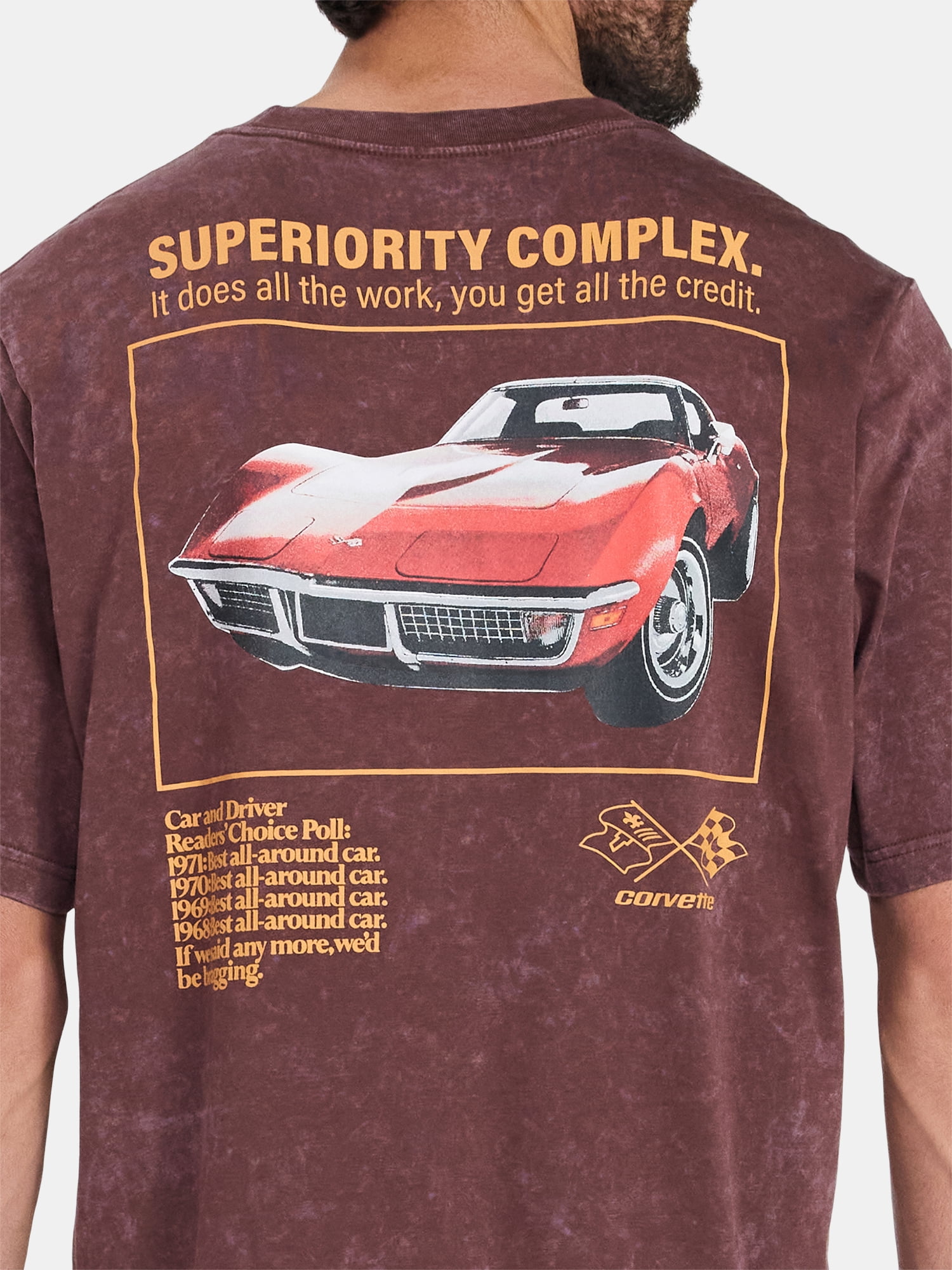 Chevy Corvette Men's and Big Men's Front Back Cropped Graphic Tee with Short Sleeves, Sizes S-2XL
