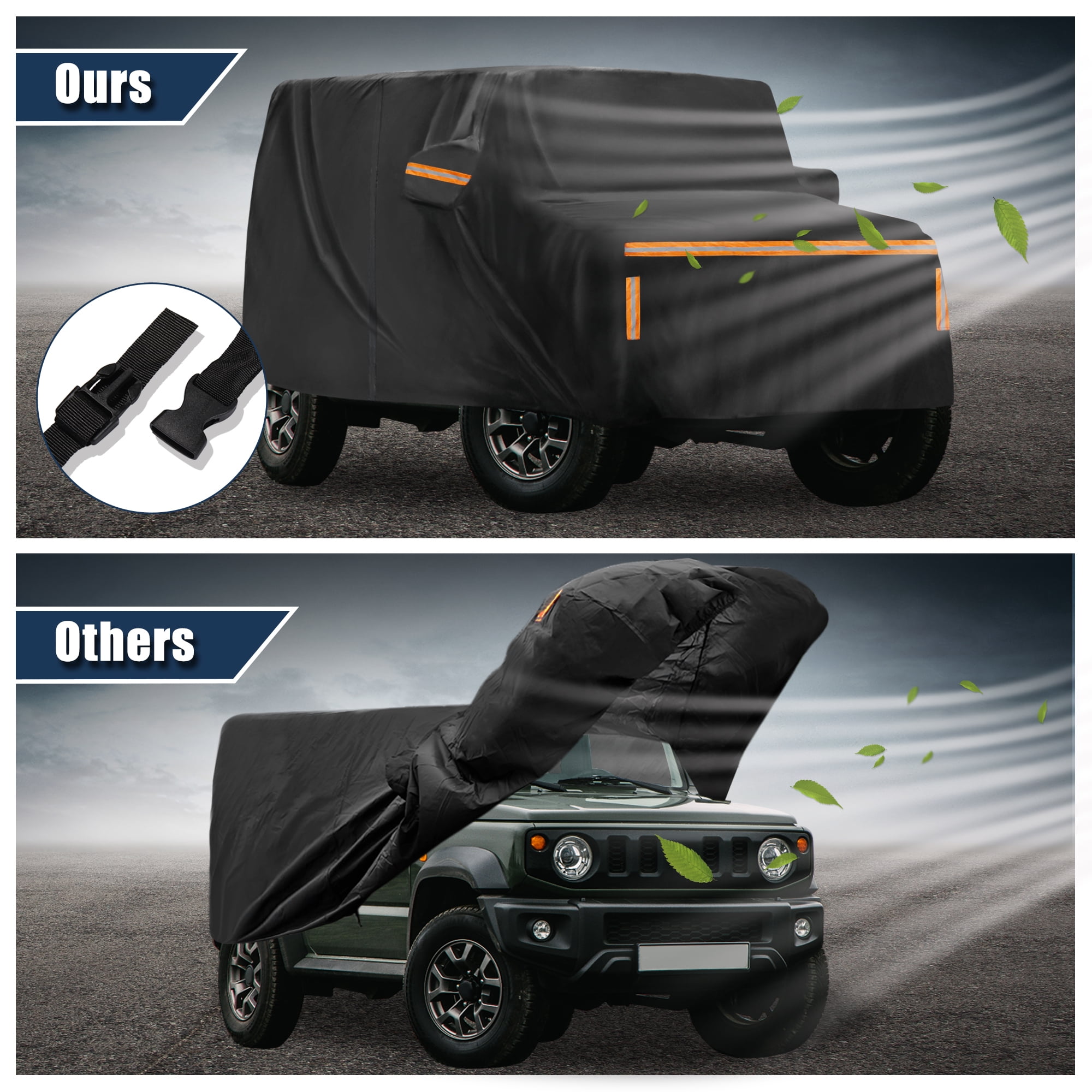 Unique Bargains Car Cover for Suzuki Jimny JB64W/JB74W Black 147.64"x64.96"x68.90"