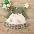 thumbnail image 2 of Odeerbi Girls Princess Dress Toddler Girls Clothes Party Tulle Dress Ruffles Long Sleeve Patchwork Embroidery Flowers Mesh Bow 2024 Fashion Floral Dress Green 12-18 Months, 2 of 7