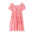 thumbnail image 3 of Dresses for Girls 13-15 Years Kids Neck Short Sleeves Casual Soild Maxi Fit & Flare Comfortabl Breathable Delicate Daily Orange Sundress, 3 of 7