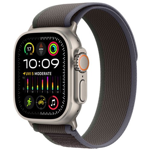 Apple Watch Ultra 2 (GPS + Cellular) 49mm Titanium – Blue/Black Trail Loop S/M, Rugged Smartwatch – Open Box
