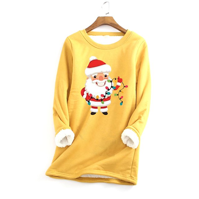 Meichang Sweatshirts en Polaire pour Femmes Grande Taille Noël Graphique Col Rond Sweat-Shirt Hiver Chaud Doublé Sherpa