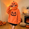 thumbnail image 6 of Yeaiivve Halloween Pullover Hoodie for Girls Funny Printed Cute Hoodies Oversized Long Sleeve Hooded Sweatshirts with Kangaroo Pocket Kids Holiday Gift Orange 15 Years, 6 of 8