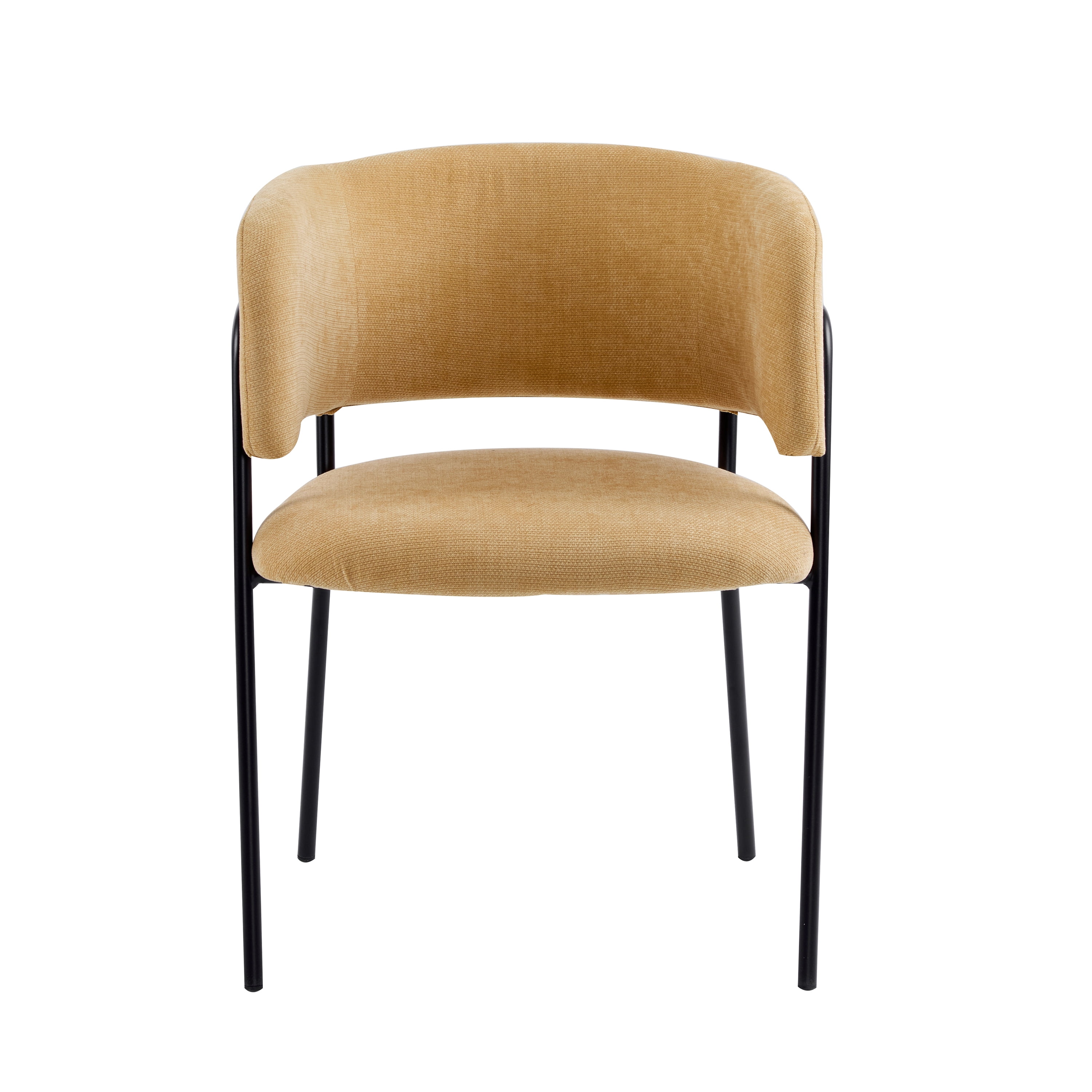 EUROCO Upholstered Dining Chairs Set of 2, Mid Century Modern Minimalist Accent Chair with Arms & Metal Legs for Kitchen Living Room,Yellow