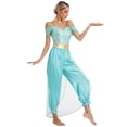 thumbnail image 3 of TiaoBug Womens Shiny Sequins Off Shoulder Jumpsuit with Choker Flowy Tassel Rompers One Piece Outfits Turquoise S, 3 of 6