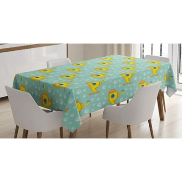 Ambesonne Yellow Submarine Tablecloth Rectangular Table Cover, Nautical Style, 52"x70", Seafoam and Earth Yellow