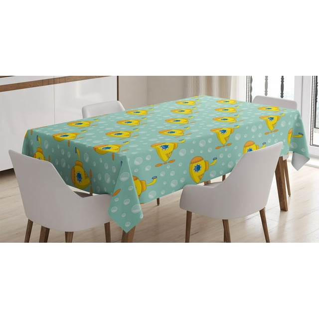 Ambesonne Yellow Submarine Tablecloth Rectangular Table Cover, Nautical Style, 60"x84", Seafoam and Earth Yellow