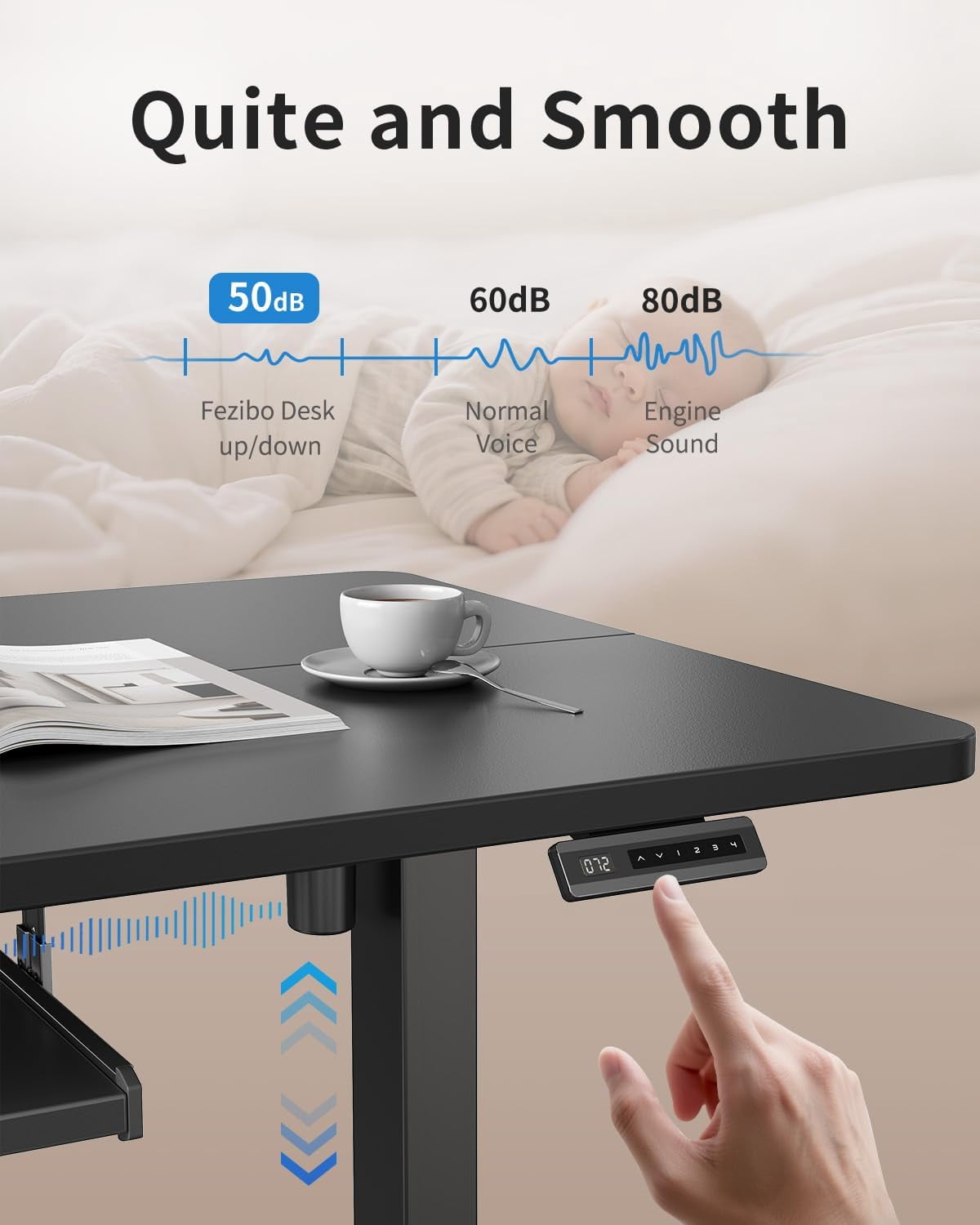 DESINO Standing Desk with Keyboard Tray, 48 x 24 inch Height Adjustable Electric Standing Desk, Sit Stand Up Desk, Computer Office Desk, Black