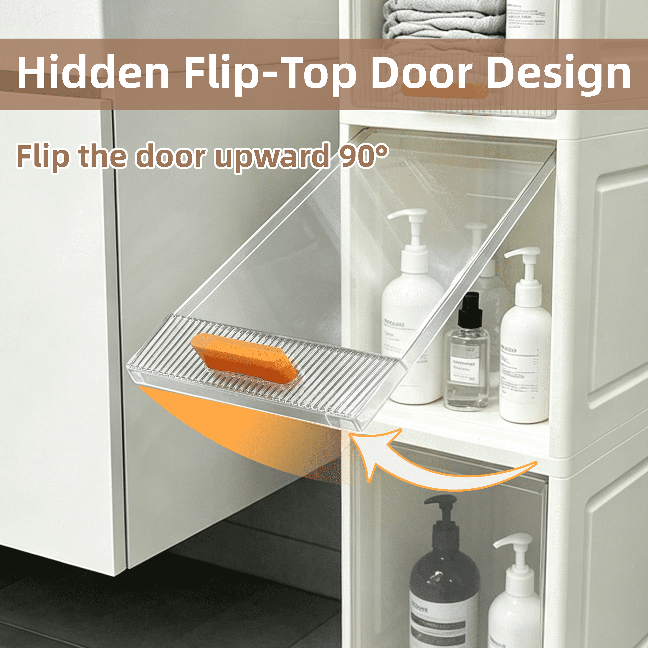 3 Tier Slim Rolling Storage Cabinet, Narrow Plastic Storage Organizer with Flip-Up Doors & Lockable Wheels, Freestanding Thin Storage Cart for Bathroom, Kitchen, Gap Between Refrigerator