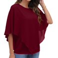 thumbnail image 5 of USSUMA T-Shirts for Women Trendy Women's Summer Casual Loose Chiffon Flowy Tops Elegant Batwing Sleeve Irregular Hem Blouses Poncho Shirts, 5 of 8