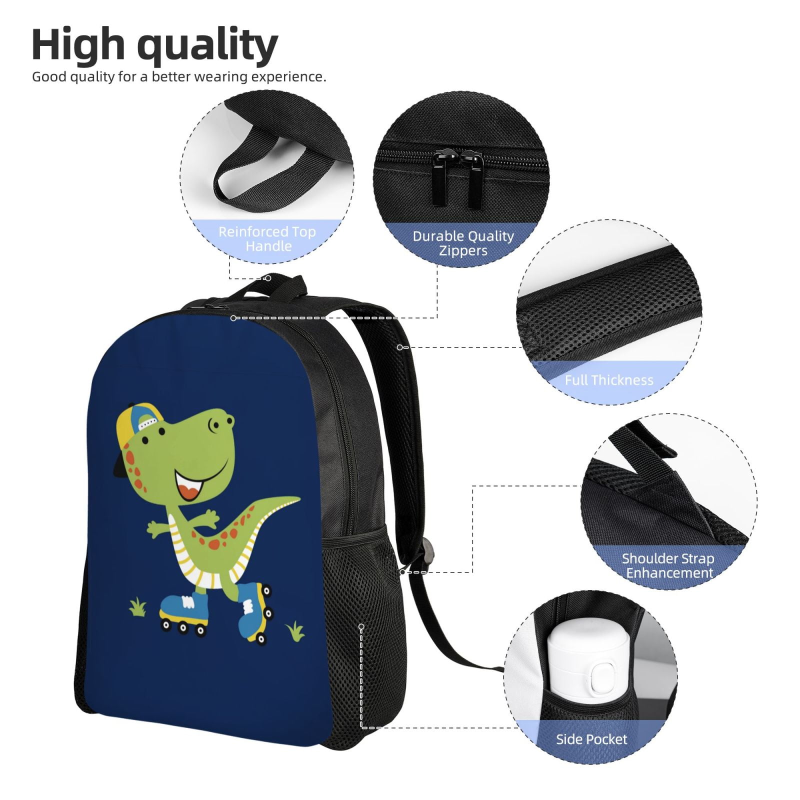 Xecao Dino Playing Roller Skate Print School Backpack with Laptop Compartment Small Travel Laptop Backpack for Women Men Waterproof College Backpack Simple School Bag