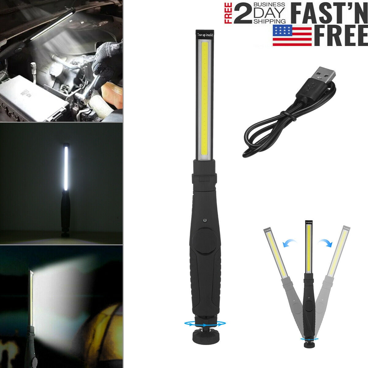 Multifunction COB LED Slim Work Light Lamp Magnet Flashlight Rechargeable Torch 