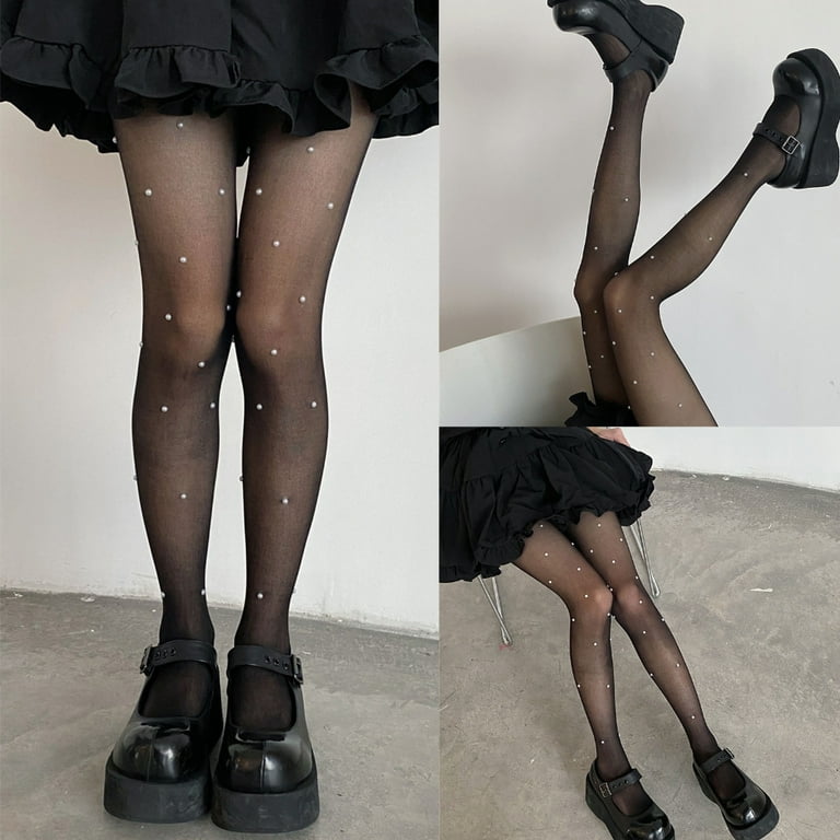 Vintage Pearls Beaded Stockings Pantyhose Sexy See Through Silky Tights for Women Nightclub Ultra Thin Leggings Hosiery