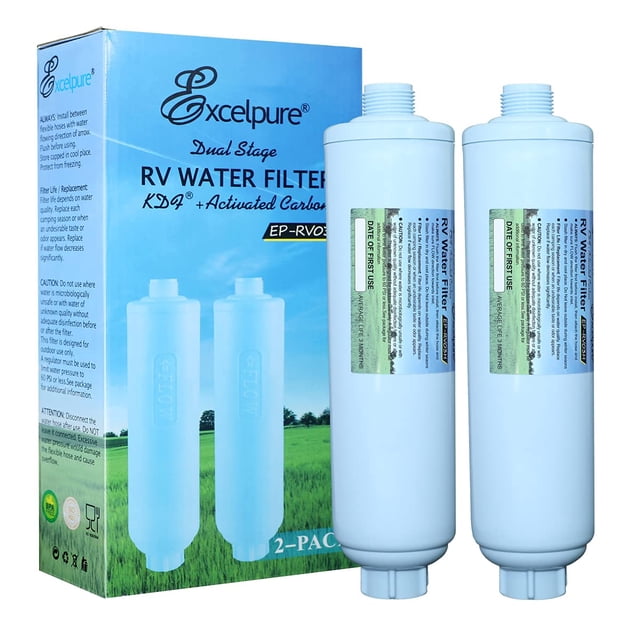 Filtro de agua EXCELPURE RV Inline para barcos, autocaravanas y autocaravanas, paquete de 2 unidades
