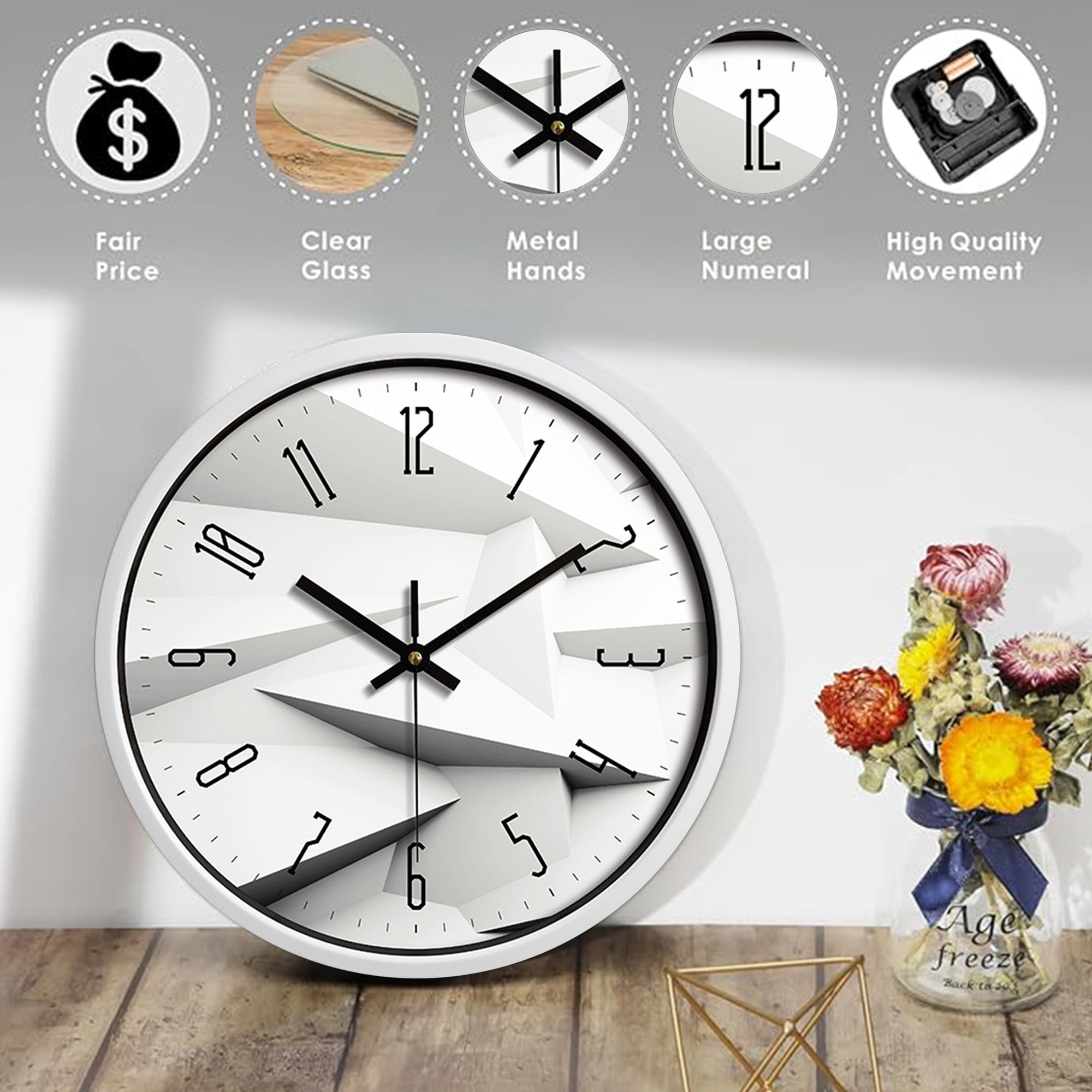 CozySound 12" Quartz Digital Contemporary Wall Clocks, Silent Non Ticking