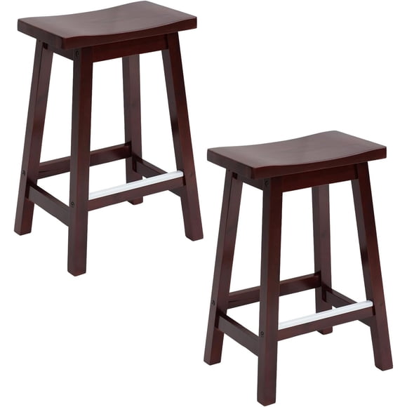 FDW Kitchen Counter Stools Set of 2, Solid Wooden Saddle Stool, Barstools for Patio, Balcony and Kitchen Counter, Brown