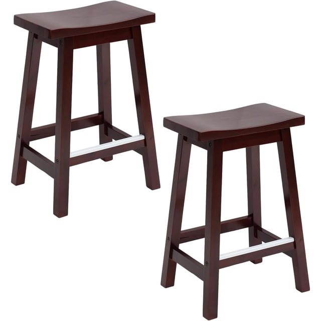 FDW Kitchen Counter Stools Set of 2, Solid Wooden Saddle Stool, Barstools for Patio, Balcony and Kitchen Counter, Brown