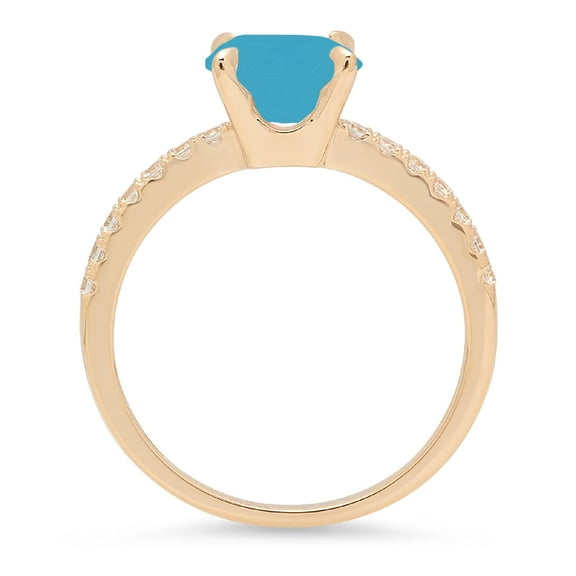 1.71 ct Round Cut Simulated Turquoise Solitaire with Accents Engagement Ring for Women in 18K Yellow Gold