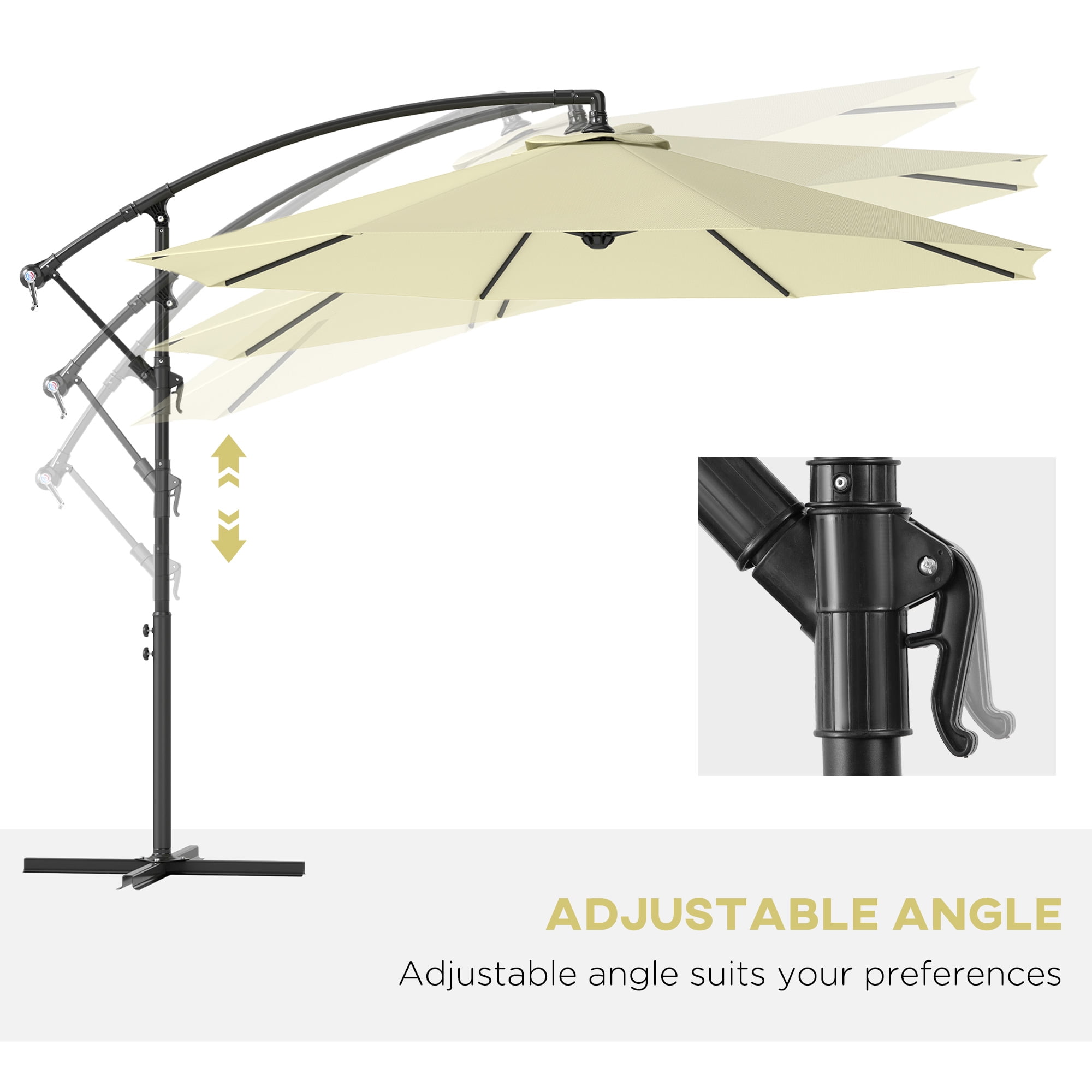 Outsunny 10' Cantilever Hanging Tilt Offset Patio Umbrella with UV & Water Fighting Material and Cross Base (Weight Not Included), Beige
