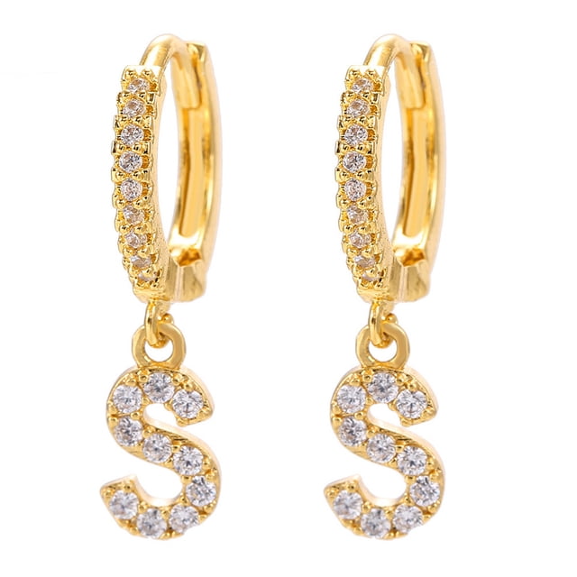 Xihbxyly Pendientes Delicados, Aros con Iniciales de Diamantes de Imitación Brillantes, Diseño de Letras Del Alfabeto Chapadas En Oro, Accesorio Elegante para Cualquier Atuendo, Ocasiones Especiales,