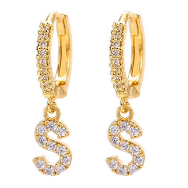 Xihbxyly Pendientes Delicados, Aros con Iniciales de Diamantes de Imitación Brillantes, Diseño de Letras Del Alfabeto Chapadas En Oro, Accesorio Elegante para Cualquier Atuendo, Ocasiones Especiales,