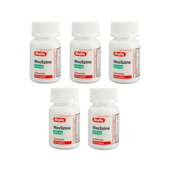 Rugby Meclizine 12.5mg Antiemetic Caplets For Motion Sickness, 100 Count - Pack of 5