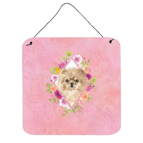 Pomeranian Pink Flowers Wall or Door Hanging Prints