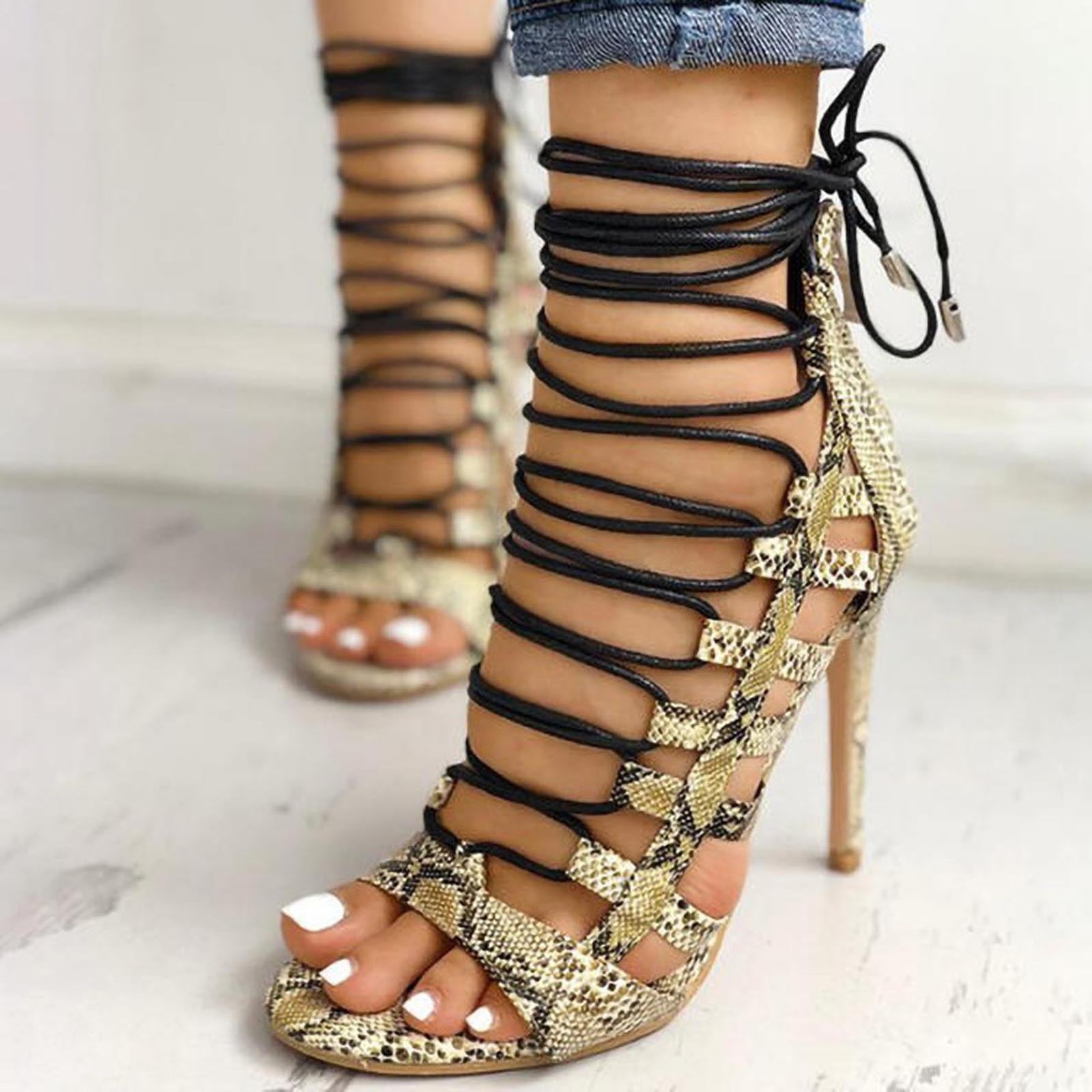 AQUAZURRA Leather Lace Up Snakeskin Strap Heels Size 38.5 Brown - $230 -  From Kitty