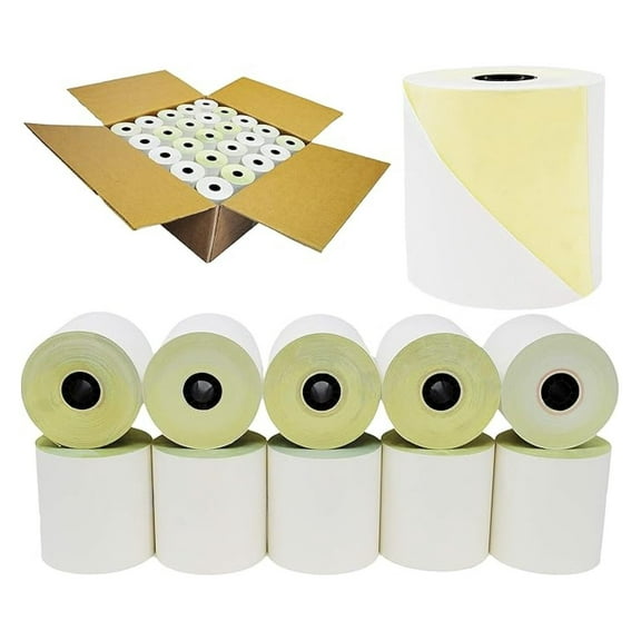 Carbonless Receipt Paper Rolls 3x95ft - 25 Rolls - White/Yellow Kitchen POS Paper - 2 Ply Thermal Paper Rolls for Restaurant, Retail, and Business
