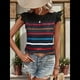 thumbnail image 5 of Camiseta de Verano con Cuello Redondo, Estampado de Rayas y Volantes de Encaje y Mangas para Mujer Negro S, 5 of 7
