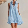 thumbnail image 2 of longantii Womens Swimsuit Cover Up Shirt Notched V Neck Front Zip Up Coverups Sleeveless Ruffle Hem Beach Vacation Mini Sun Dress Sky Blue XL, 2 of 4