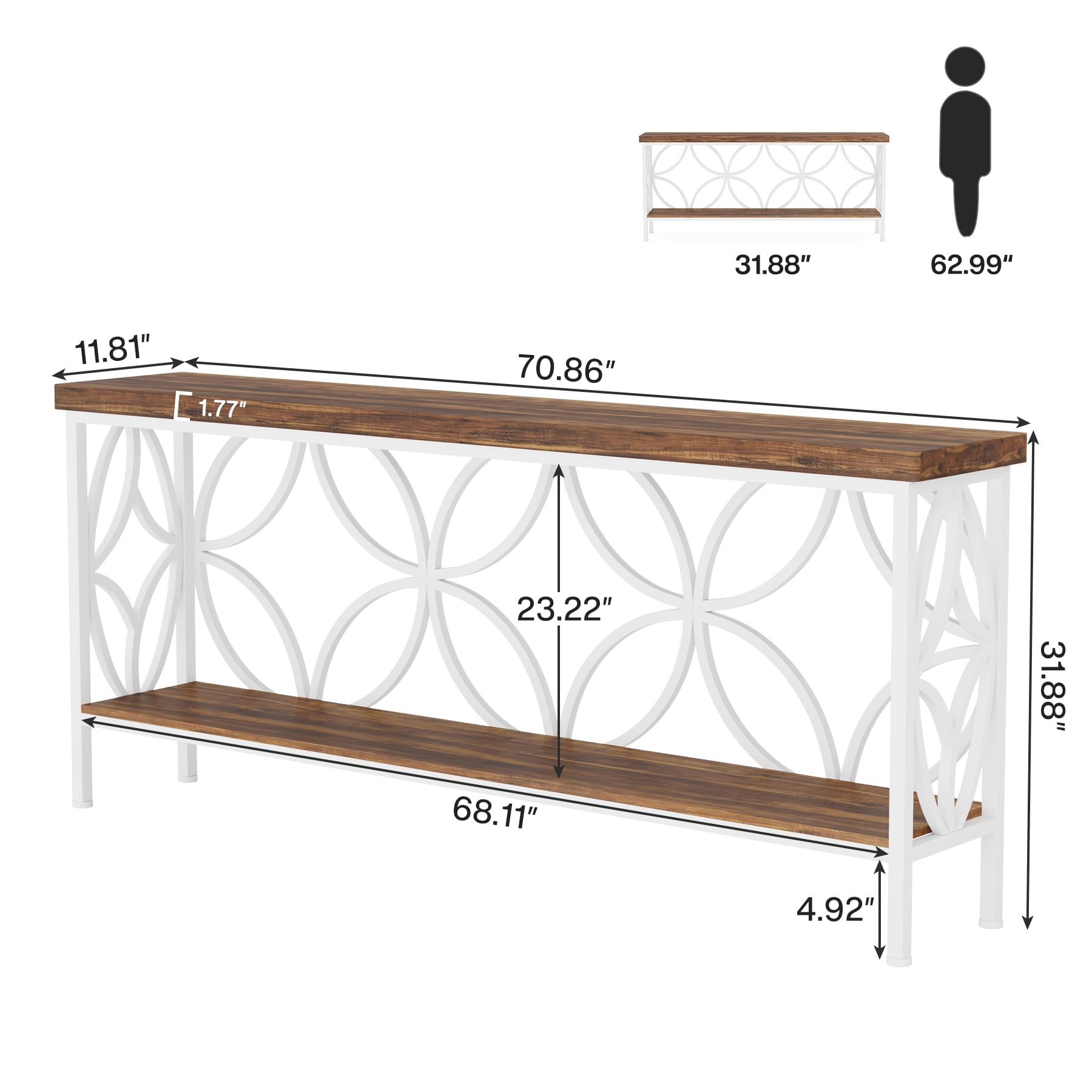 Tribesigns 70.9" Industrial Long Console Table, Narrow Sofa Table Behind Couch, Entrance Console Table with Storage for Hallway, Living Room, Entryway